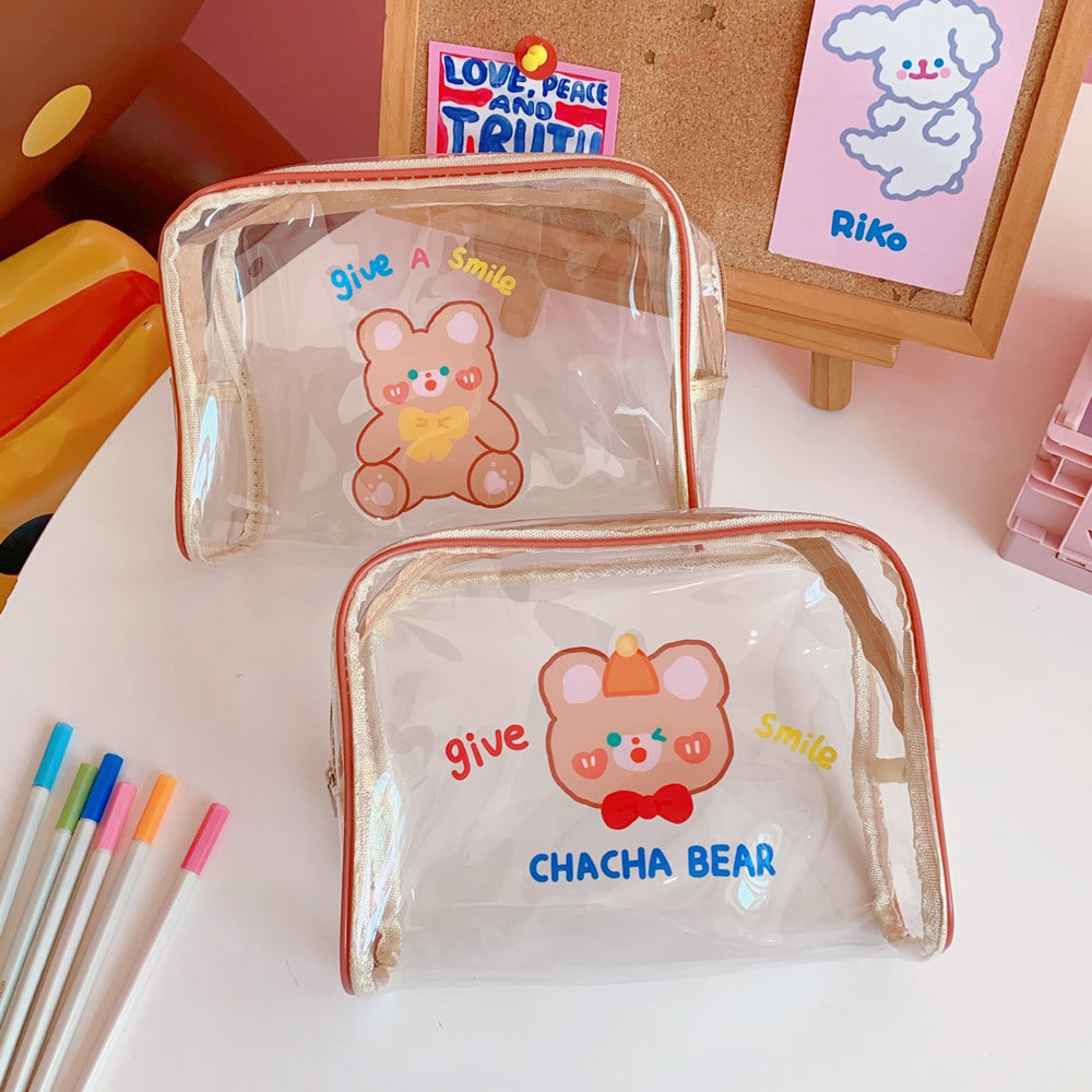 cute cha cha bear large capacity transparent travel cosmetic bag