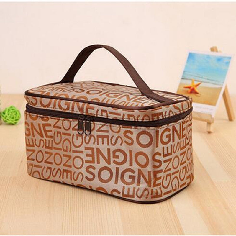 a lot of letter satin bento style portable cosmetic bag