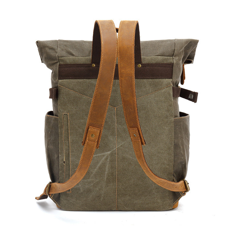 backpack crazy horse leather leisure travel bag mens backpack oil wax handheld canvas computer