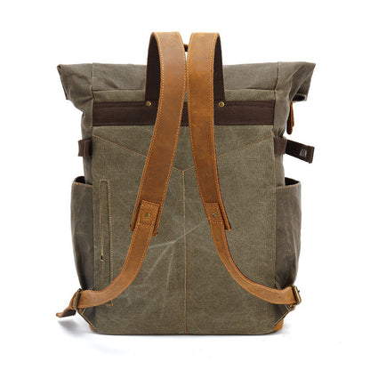 backpack crazy horse leather leisure travel bag mens backpack oil wax handheld canvas computer