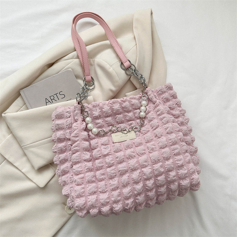 simple pleated shoulder bag female underarm bag commuter tote