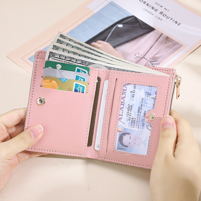 womens wallet short korean style vertical solid color zipper wallet