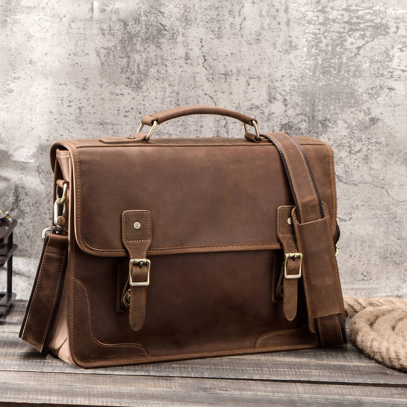 vintage leather business briefcase european and american large capacity mens diagonal cross