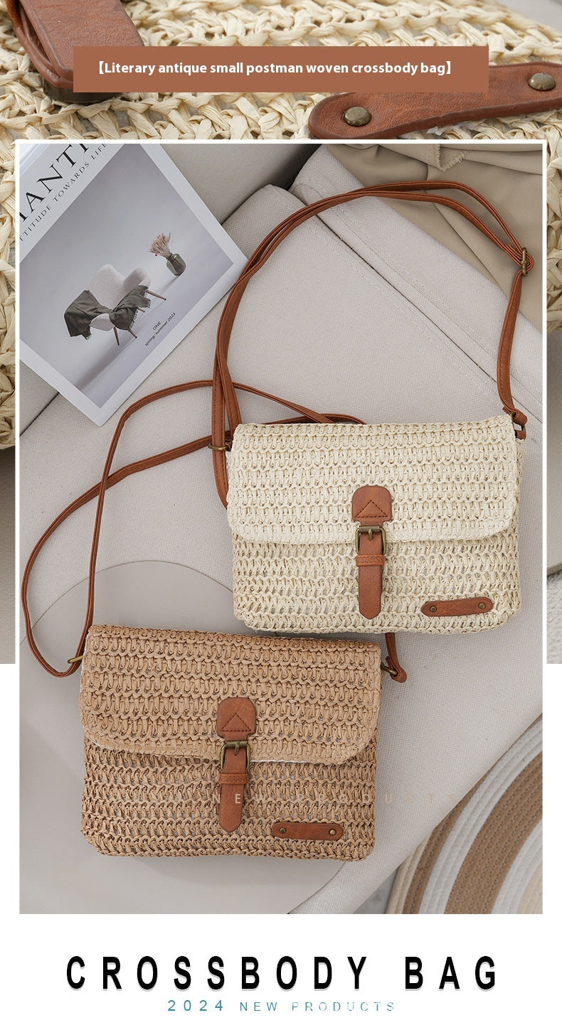 womens summer beach travel crossbody straw bag