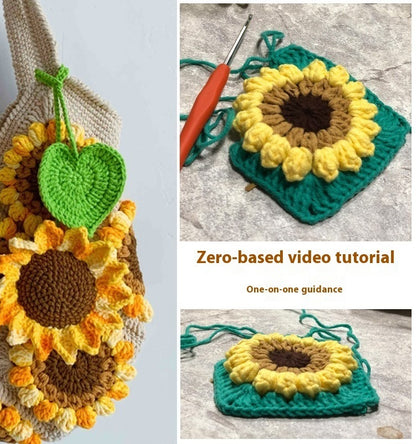 handmade diy wool woven three dimensional sunflower shoulder bag material package