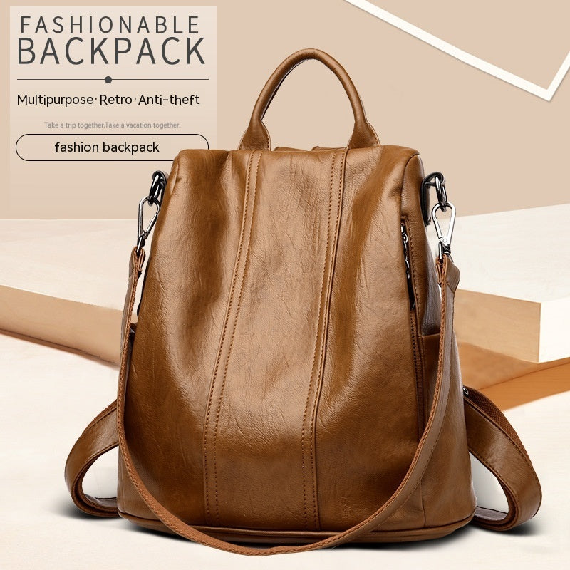 womens fashion cattlehide leather anti theft multifunctional backpack