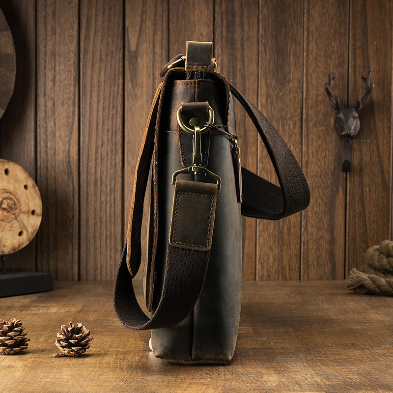 mens leather cross section square briefcase