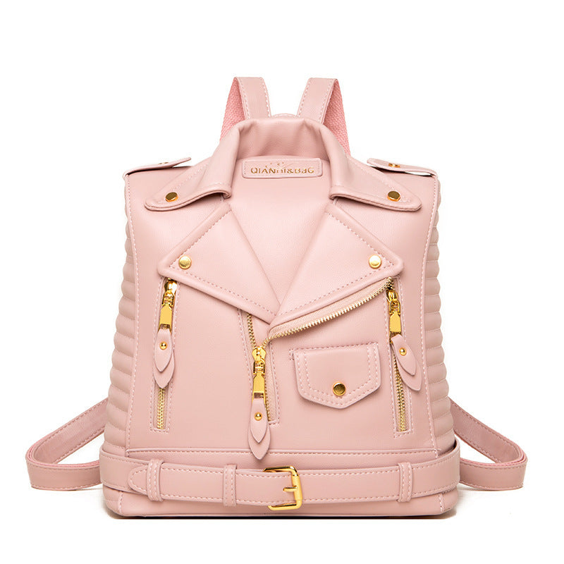 soft leather textured jacket trendy wild clothes backpack