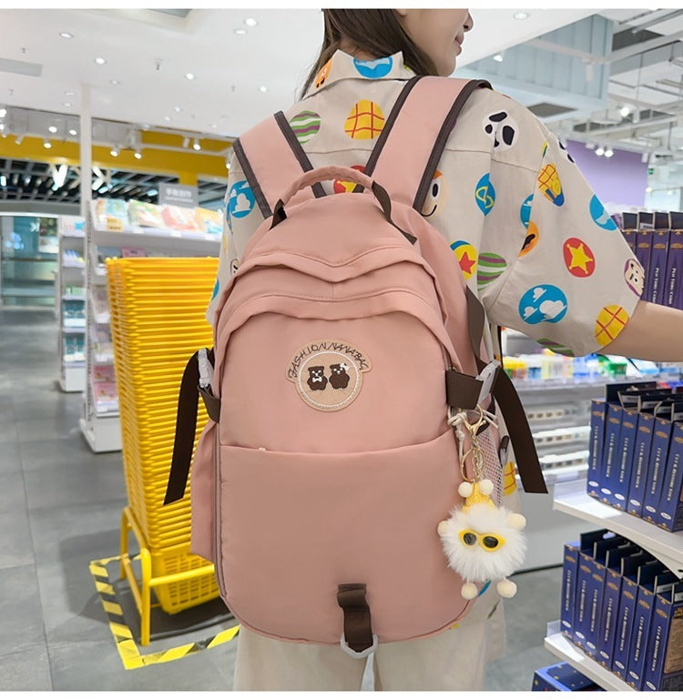 junior high school student bear schoolbag good looking korean female travel backpack