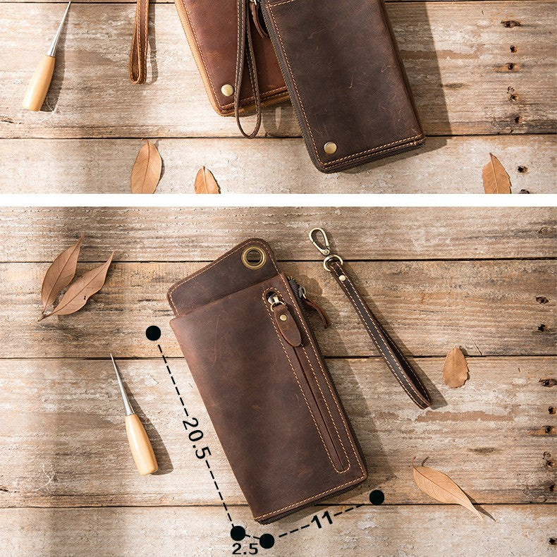 genuine leather large capacity zipper phone bag