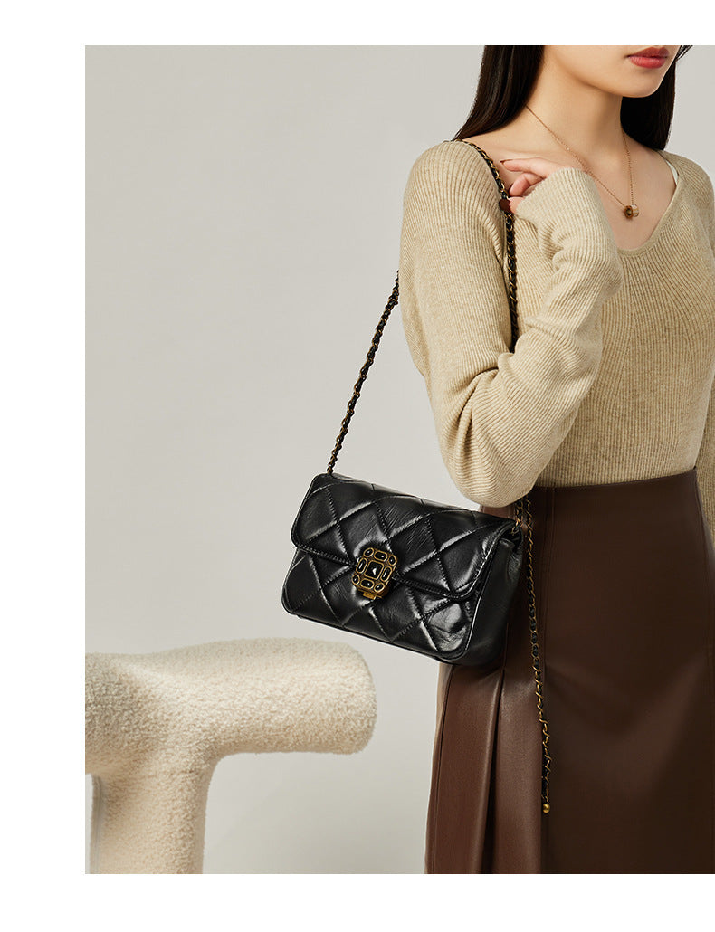 small square bag womens fashion crossbody versatile cowhide handbag