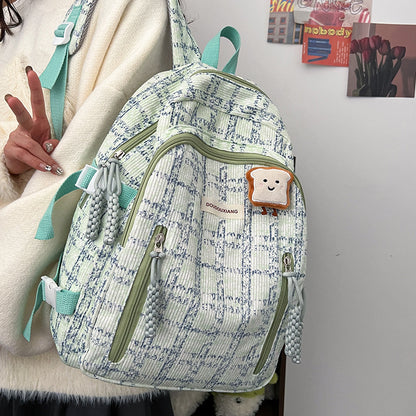 casual bag special interest design student schoolbag corduroy plaid large capacity travel backpack