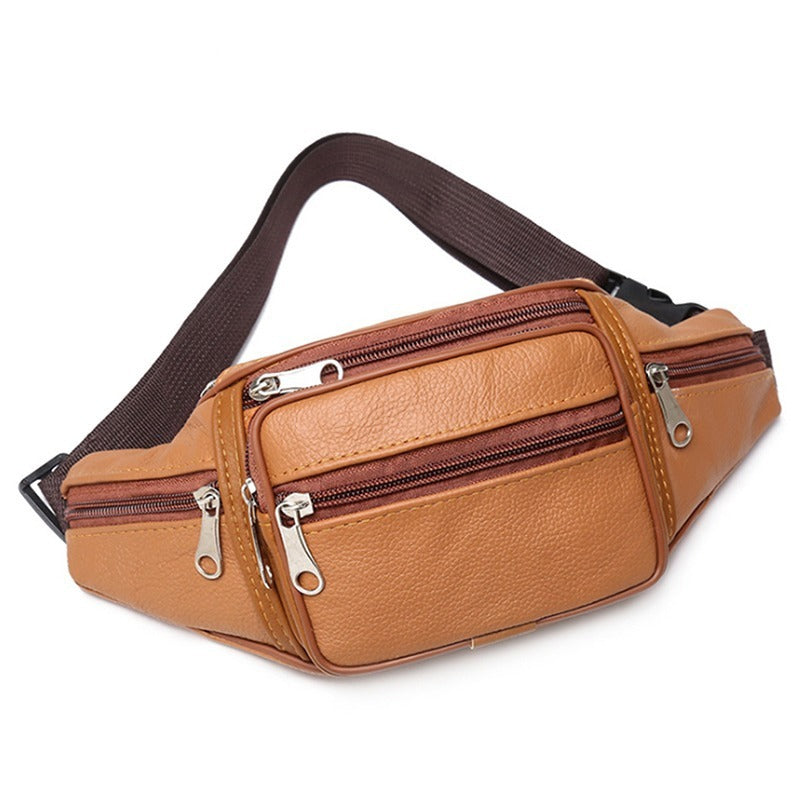mens outdoor sports and leisure top layer cowhide waist bag