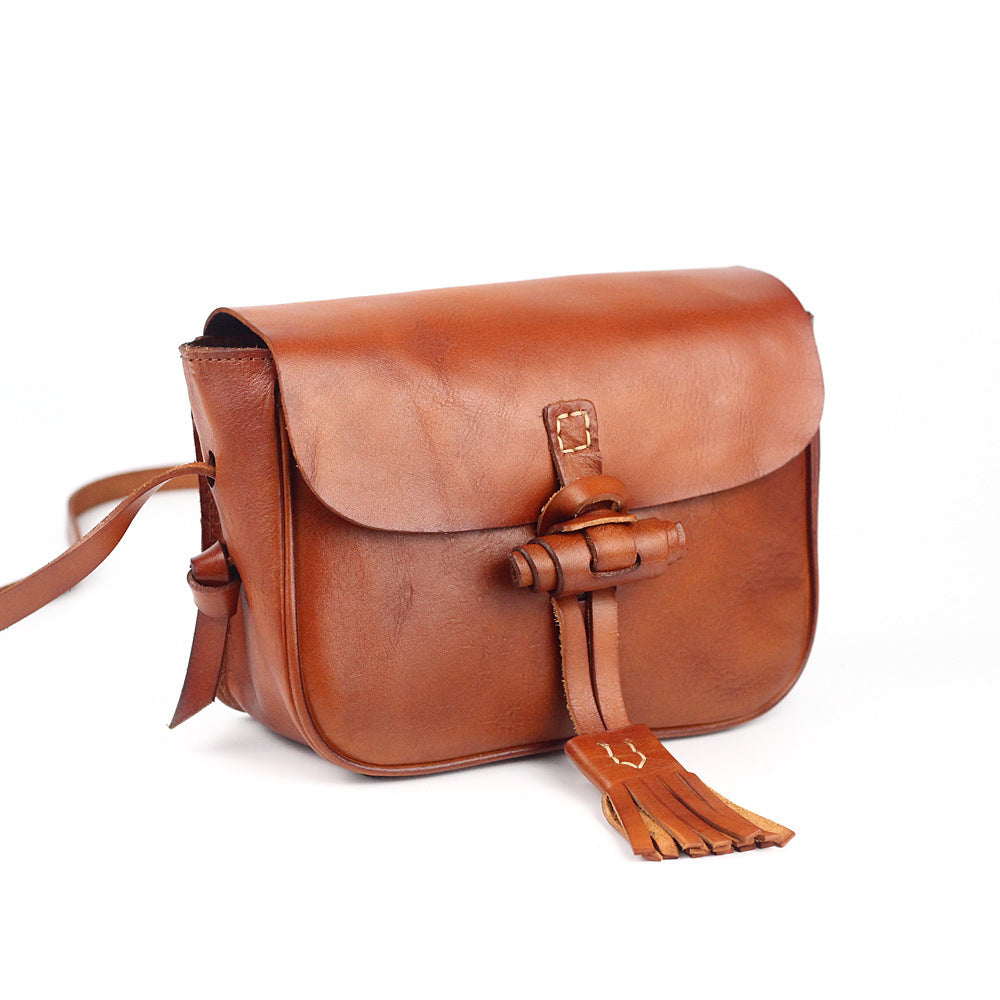 new style tassel female retro hand polished leather bag