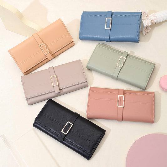 long metal buckle simple tri fold clutch