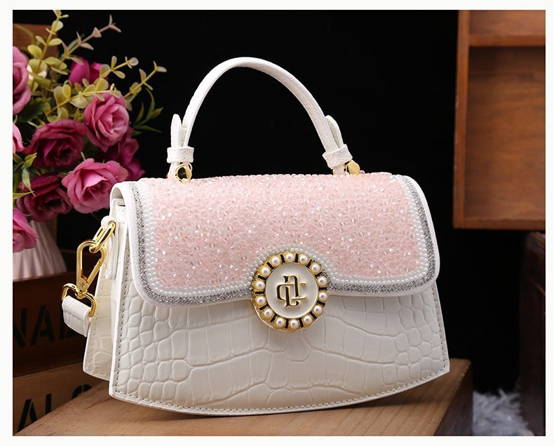 fashion new patent leather diamond portable shoulder bag