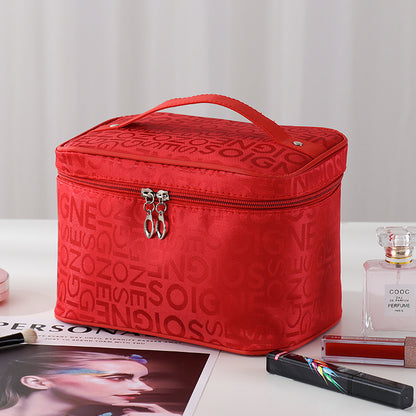 a lot of letter satin bento style portable cosmetic bag