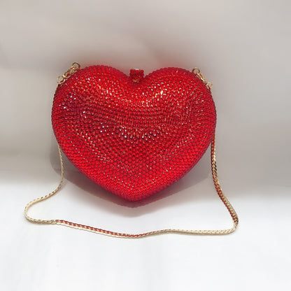 red peach heart shaped diamond dinner bag