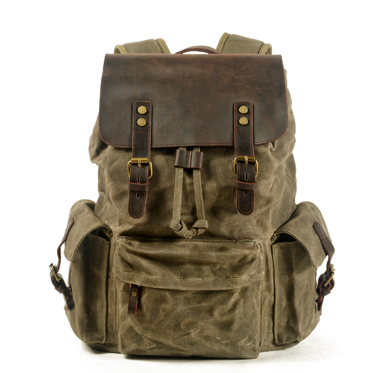 mens canvas casual backpack trendy computer oil wax matching hide bag fashion brand