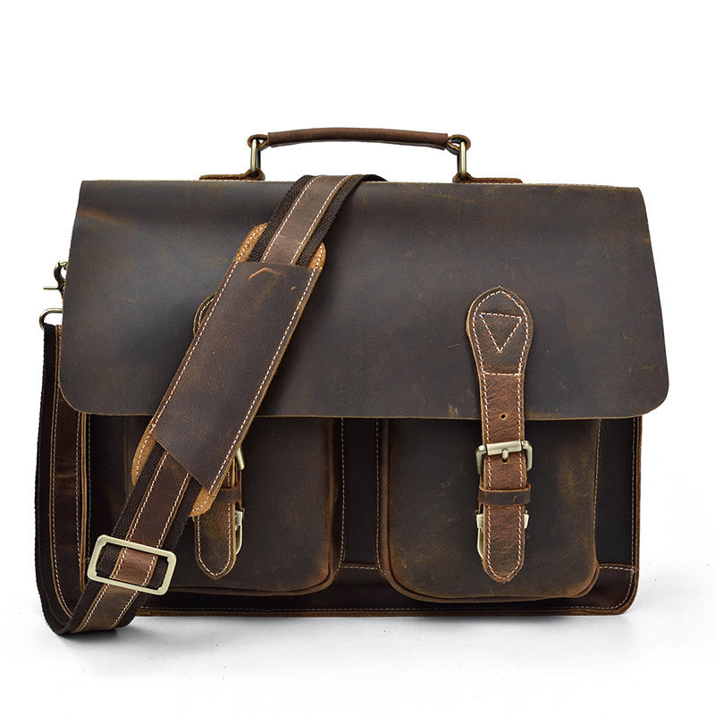 mens fashion personality leather retro portable briefcase