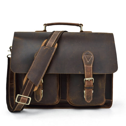 mens fashion personality leather retro portable briefcase