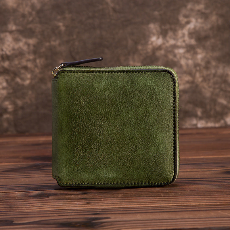 solid color short cowhide hand rub color wallet