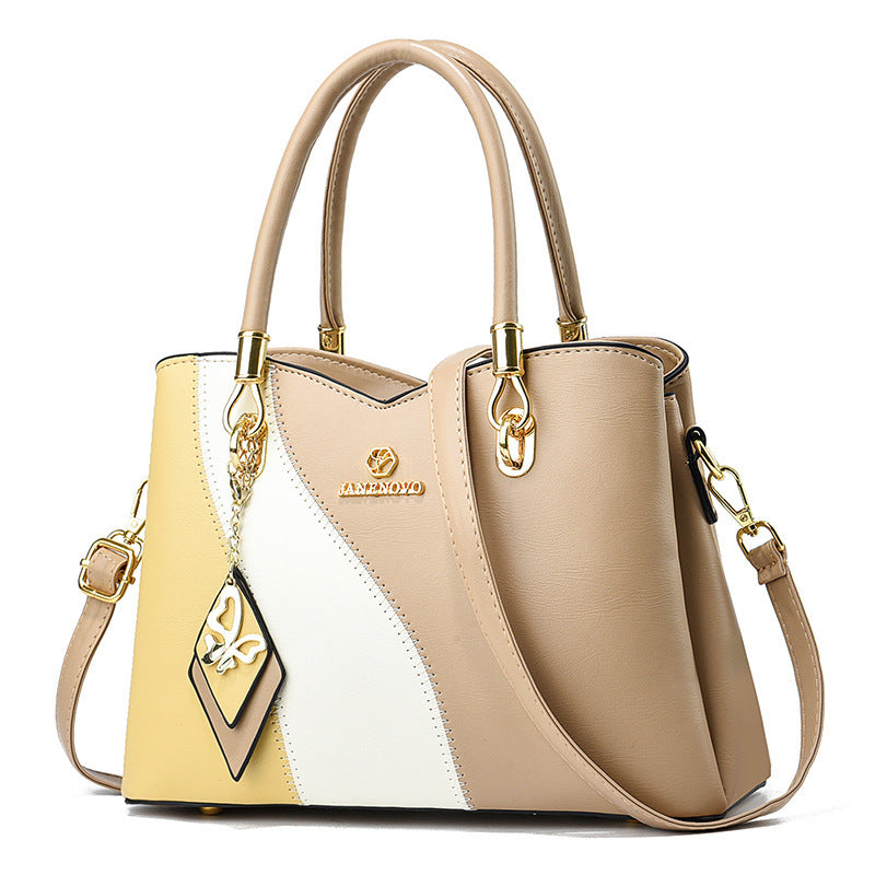 contrast color handbag large capacity soft leather