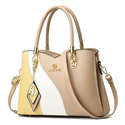 contrast color handbag large capacity soft leather