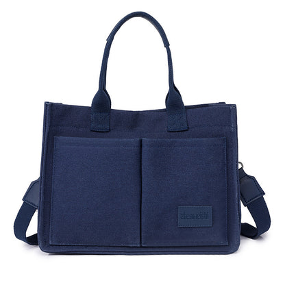 new canvas shoulder bag women large capacity multi pocket handbags casual crossbody shopper bags for students