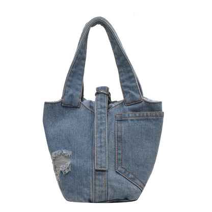 Lady's Fashion Denim Portable Bucket Bag