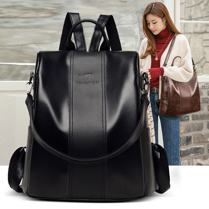 backpack womens large capacity soft leather travel bag