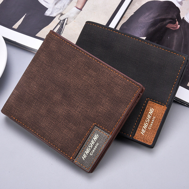 mens short casual canvas pattern thin wallet