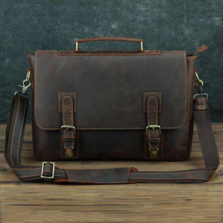 retro first layer cowhide one shoulder messenger bag