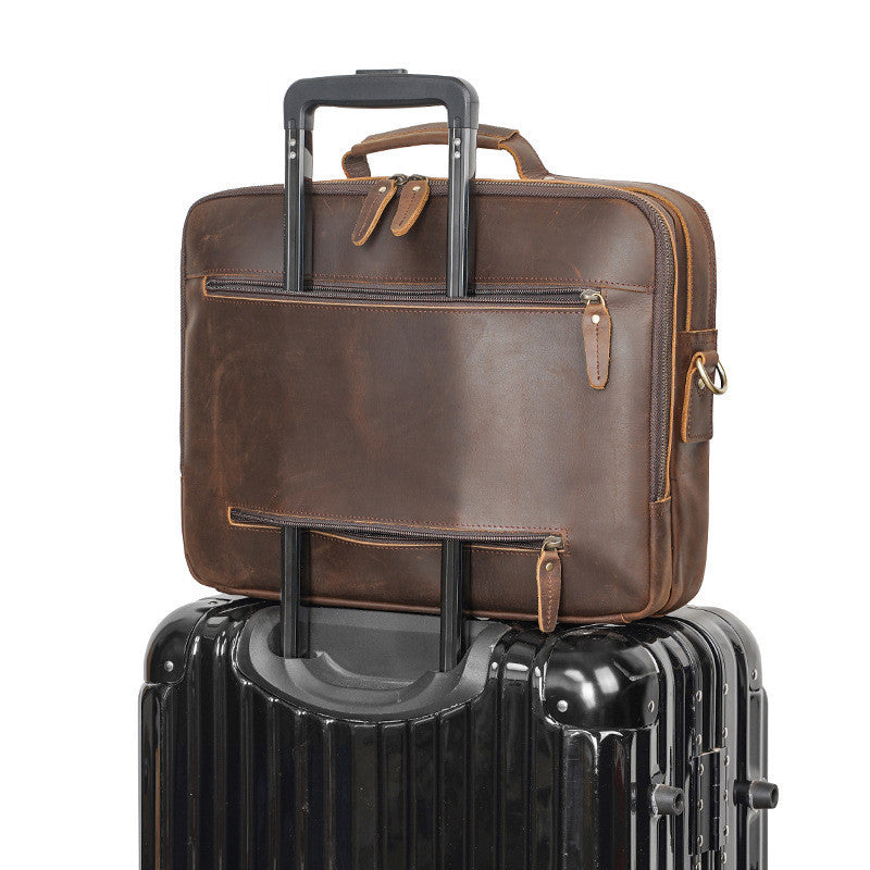 vintage crazy horse leather mens briefcase laptop bag