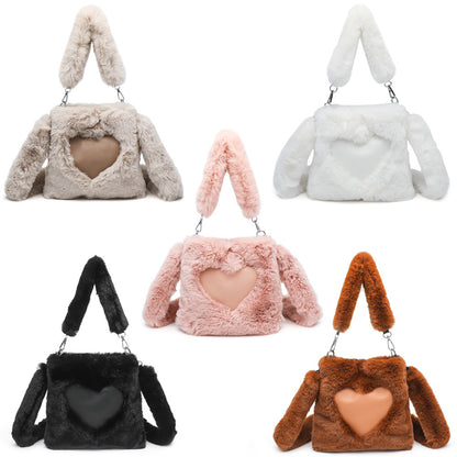 women fluffy shoulder bag top handle bag female autumn winter handbag plush tote girls fashion shopping bags handbags for women