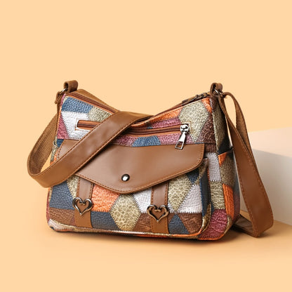 womens shoulder bag all match retro patchwork contrast color