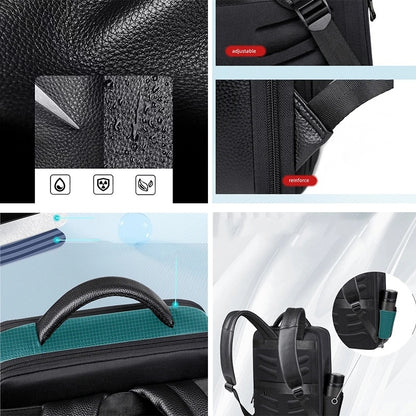 mens leather usb charging waterproof and anti theft large capacity travel bag