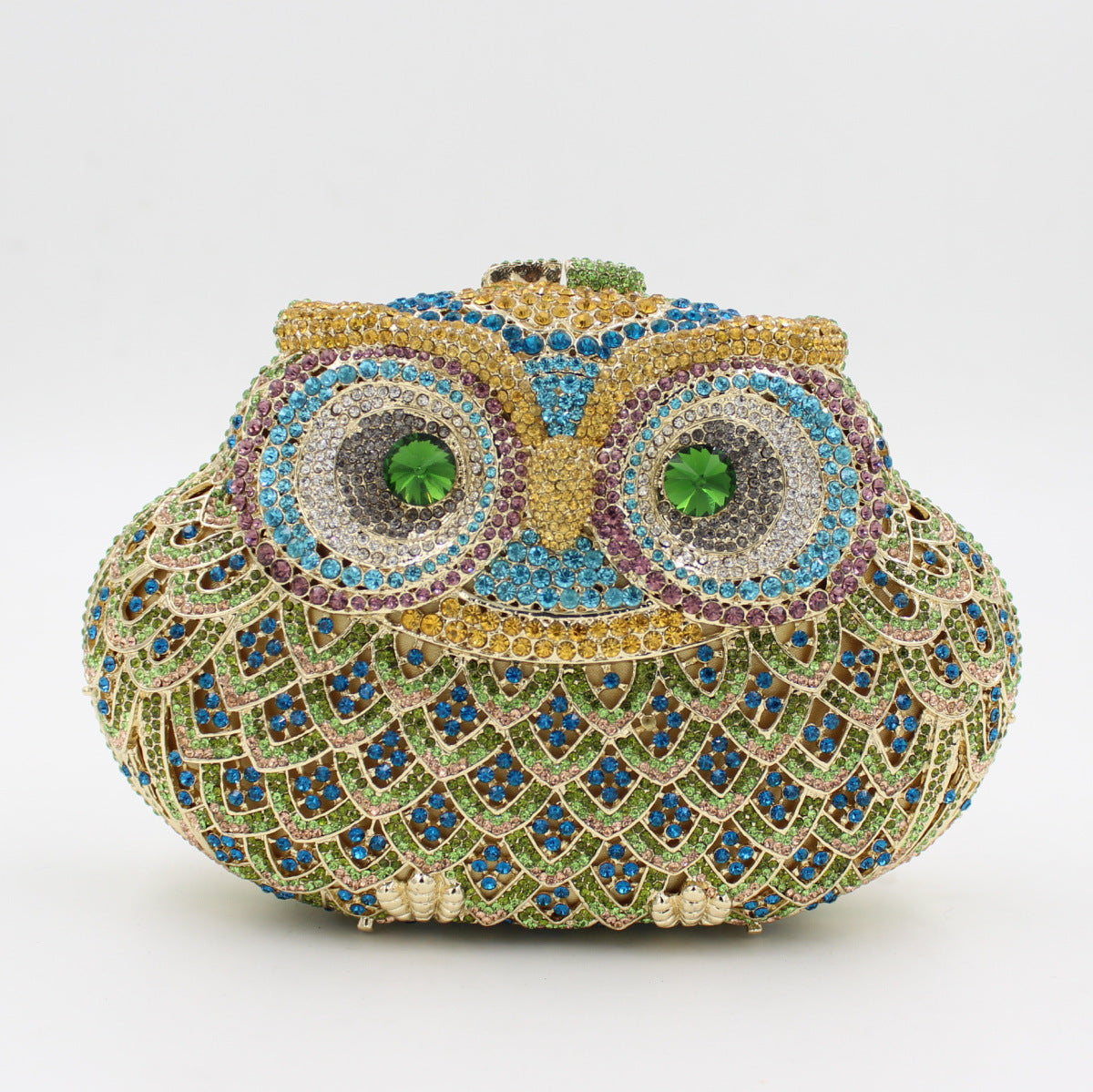 womens european and american owl dinner clutch bag with colored diamonds