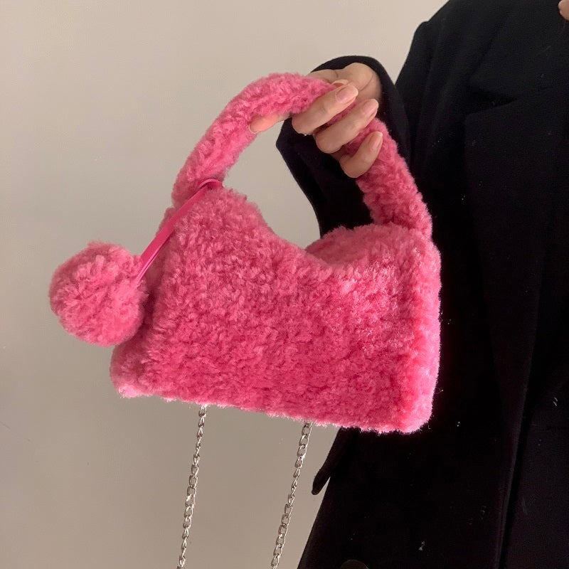 hand messenger womens fluffy chain pouch