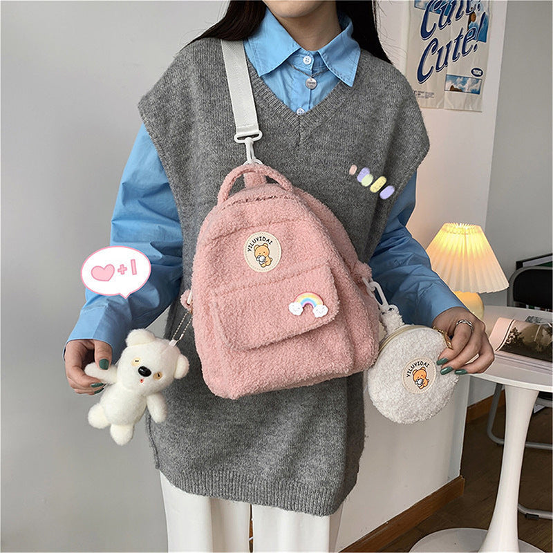 Korean New Autumn And Winter Lamb Wool Backpack