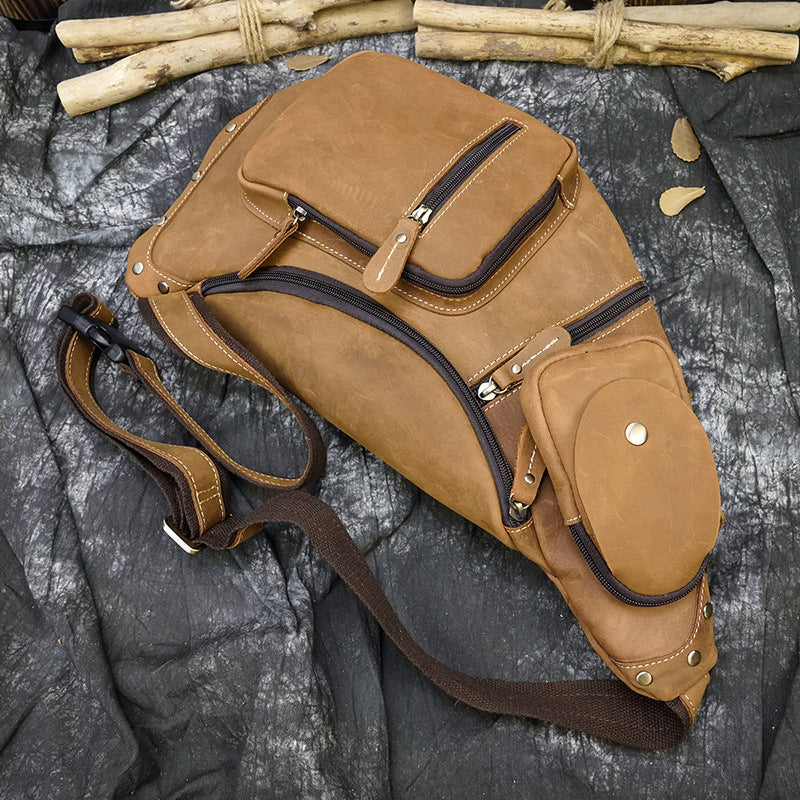 european and american retro mens chest bag crazy horseskin