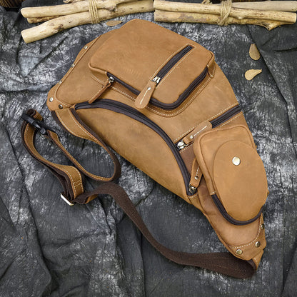 european and american retro mens chest bag crazy horseskin