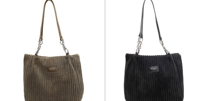 Casual Simple Portable Shopper Tote Bag Corduroy Solid Commuter Zipper Women's Handbag