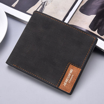 mens short casual canvas pattern thin wallet