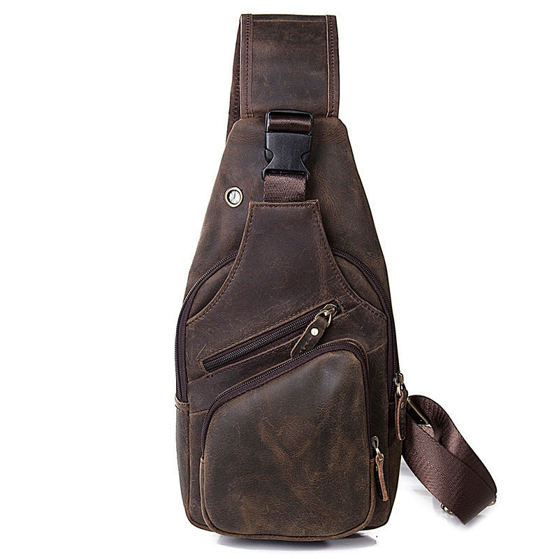 mens simple top layer cowhide chest bag