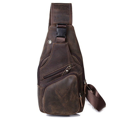 mens simple top layer cowhide chest bag
