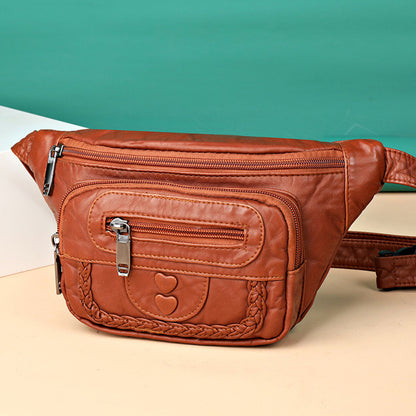 womens fashionable and versatile washed soft leather waist messenger bag