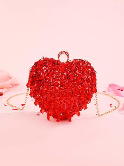 embroidered beaded heart shaped dinner bag