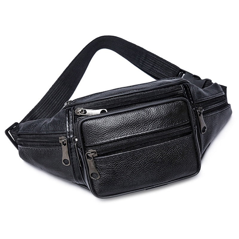 mens outdoor sports and leisure top layer cowhide waist bag