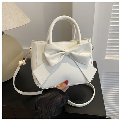 Fashionable Retro Bow-Trimmed Small Square Handbag Crossbody Or Shoulder Style